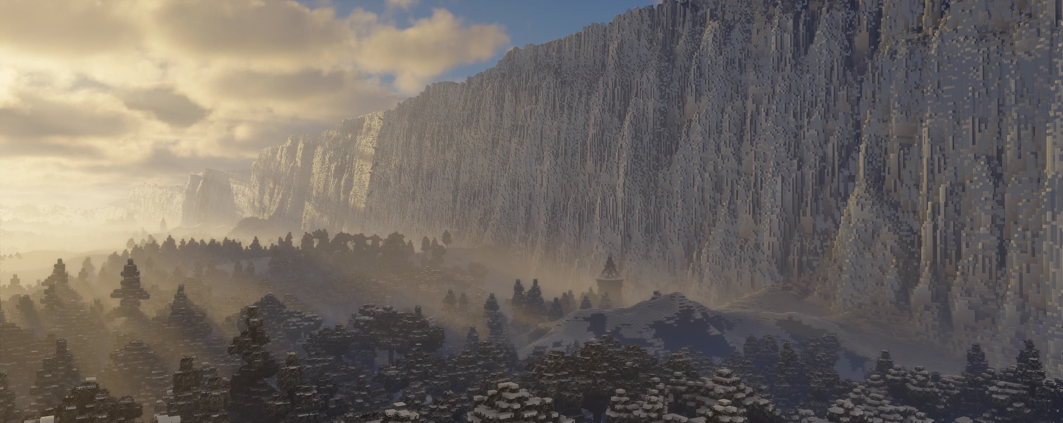 The Wall — a massive ice fortification stretching across a frozen northern landscape, recreated in Minecraft